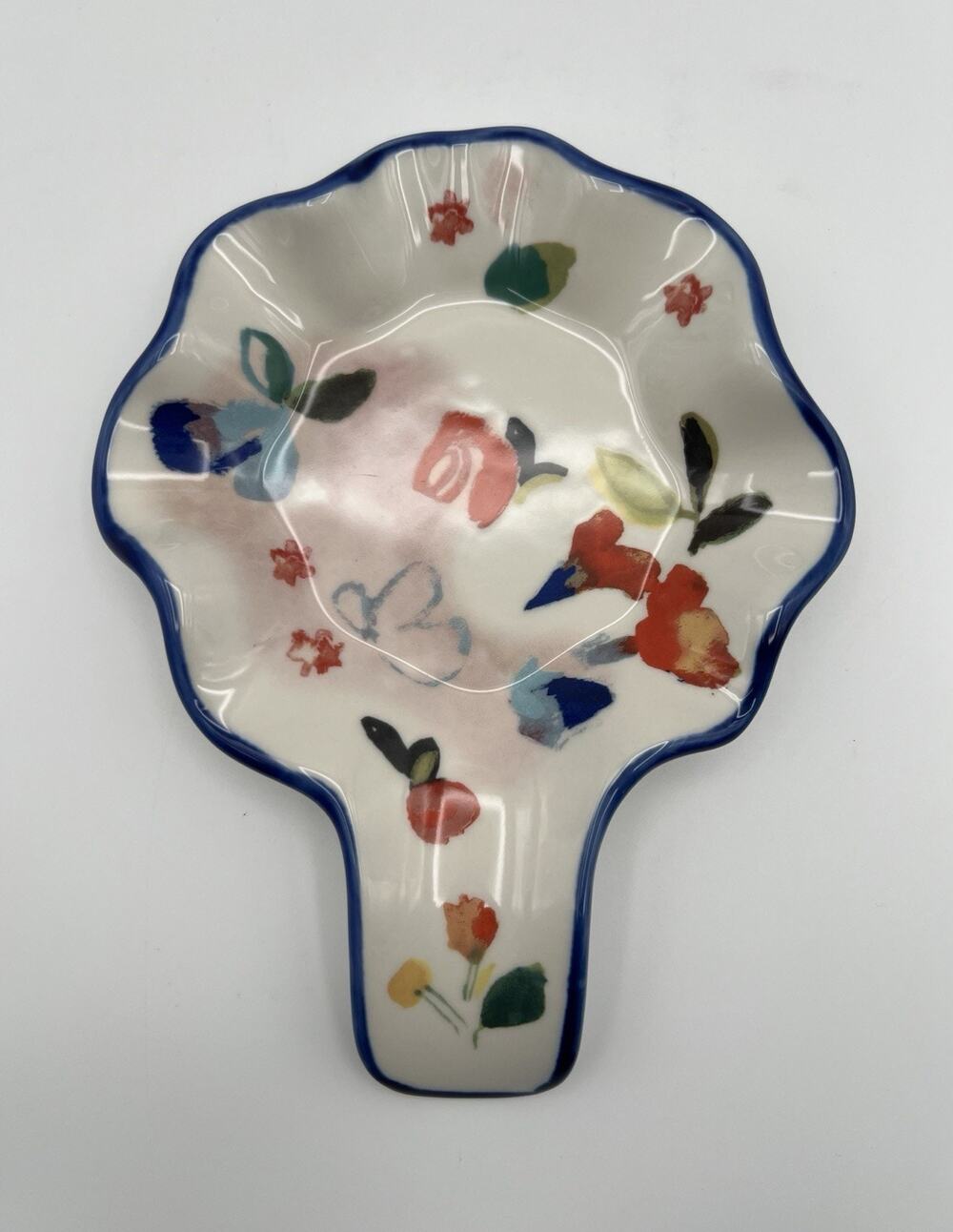 Anthropologie Luna Bakeware Floral Ceramic Spoon Rest with Ruffled Edge 8.5”